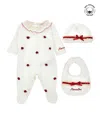 Monnalisa Baby Romper Bib And Hat Set In White