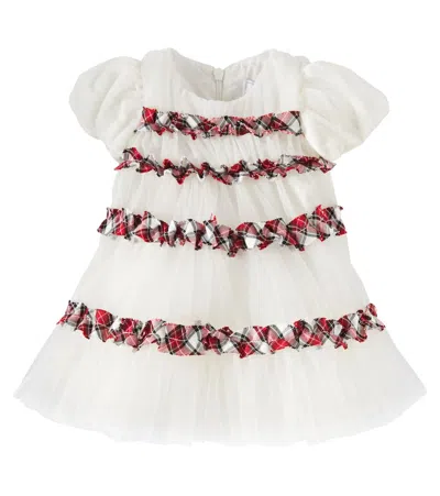 Monnalisa Baby Ruched Tulle Dress In White