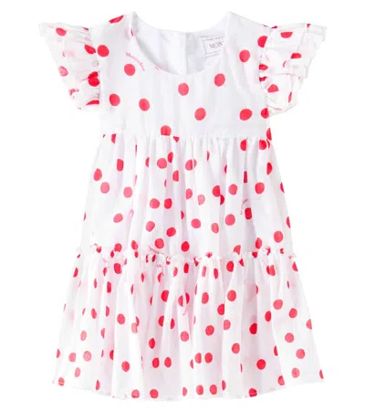 Monnalisa Baby Ruffled Polka-dot Cotton Dress In Weiss