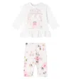 Monnalisa Baby Set Of Cotton Jersey T-shirt And Leggings In Multi