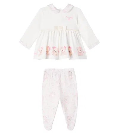 Monnalisa Baby Set Of Printed Cotton Dress And Leggings In White