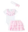 Monnalisa Baby Skirt, Bodysuit And Headband Set In Weiss