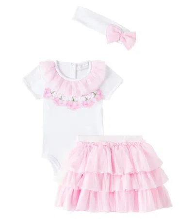 Monnalisa Baby Skirt, Bodysuit And Headband Set In Weiss