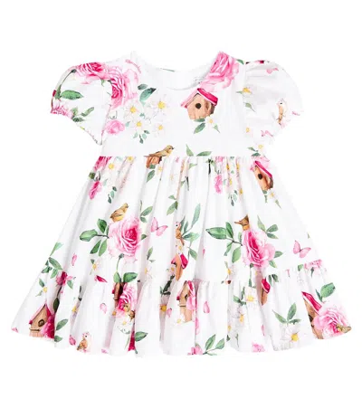 Monnalisa Girls White Floral Cotton Dress