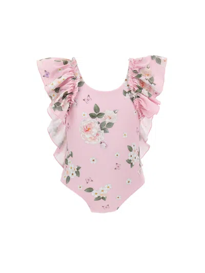 Monnalisa Kids'   Floral One-piece Swimsuit In Rosa Fairy Tale