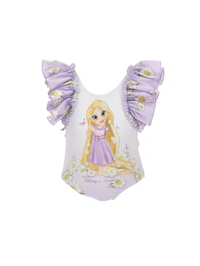 Monnalisa Babies' X Disney Graphic-print Ruffled Swimsuit In 紫色