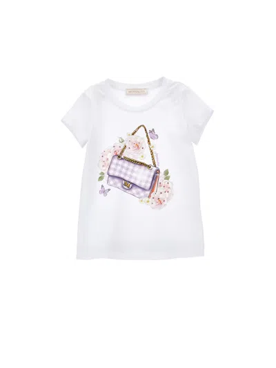 Monnalisa Kids'   Bag T-shirt With Rhinestones In White