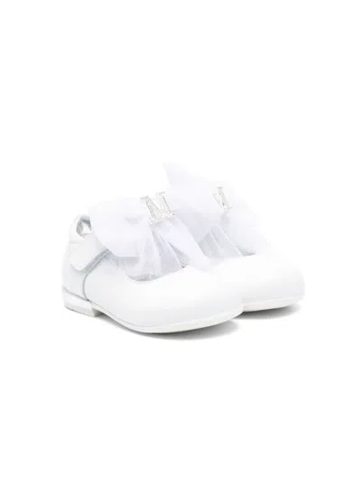 Monnalisa Kids' Ballerina Con Logo Strass Pelle In White