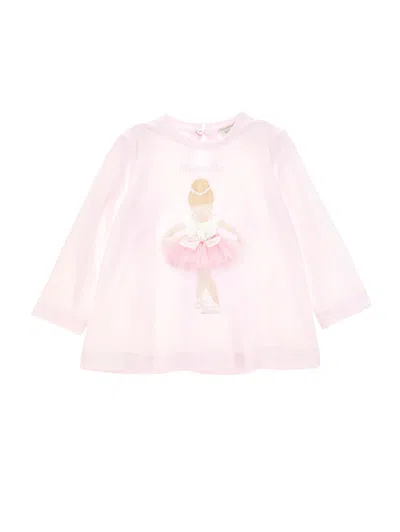 Monnalisa Kids'   Ballerina Print Cotton Maxi T-shirt In Dusty Pink Rose