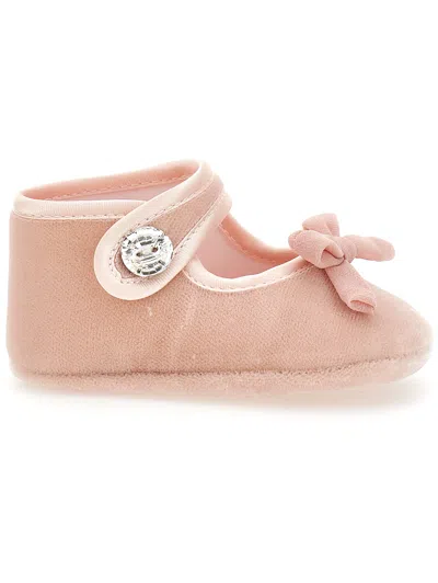 Monnalisa Babies'   Ballerina Shoes With Bow And Rhinestones In Pink