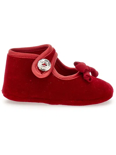 Monnalisa Babies'   Ballerina Shoes With Bow And Rhinestones In Red