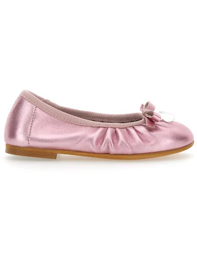 Monnalisa Kids' Bow Leather Ballerina Shoes In Pink