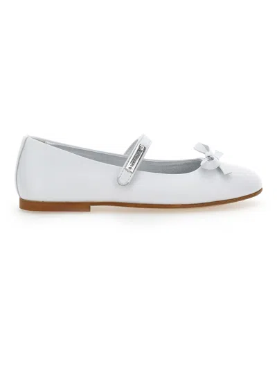 Monnalisa Kids' Ballerinas Aus Leder Mit Schleife In White