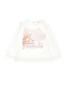 Monnalisa Ballet Print Cotton T-shirt In Cream