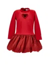 Monnalisa Balloon Dress With Heart Detail In Red