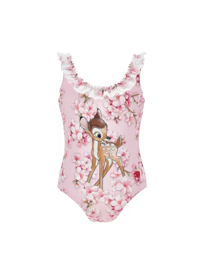 Monnalisa Kids' Einteiliger Bambi-badeanzug In Weiss