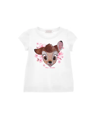 Monnalisa Kids' Bambi-t-shirt Mit Strasssteinen In White