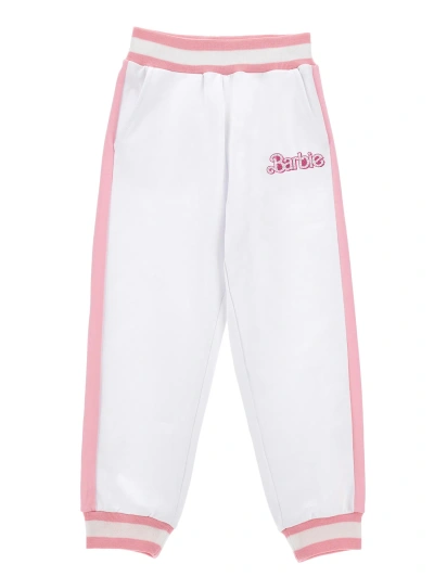 Monnalisa Kids'   Barbie Cotton Fleece Joggers In White