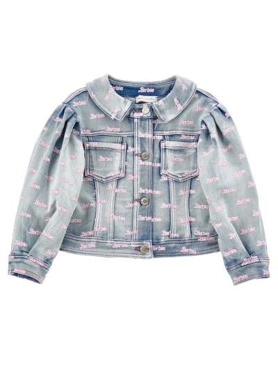 Monnalisa Kids'   Barbie Denim Jacket In Stone Bleach