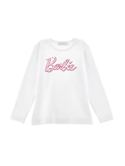Monnalisa Kids'   Barbie™ Jersey Cotton T-shirt With Logo In Cream