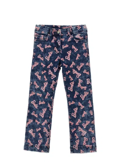 Monnalisa Kids' Denim-jeans Mit Barbie™-logo In Blu Stone Denim