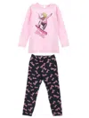 Monnalisa Barbie™ Maxi T-shirt And Leggings Set In Rosa Fairytale + Black