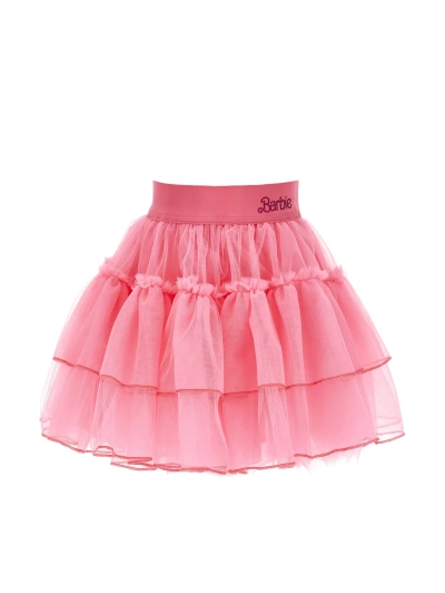 Monnalisa Barbie Silk-touch Tulle Skirt In Bright Peach Pink
