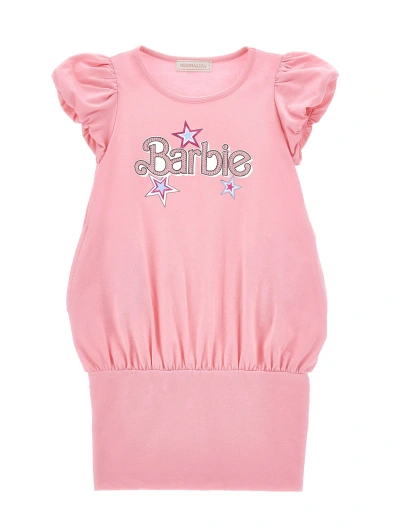 Monnalisa Kids'   Barbie Stretch Jersey Dress In Bright Peach Pink