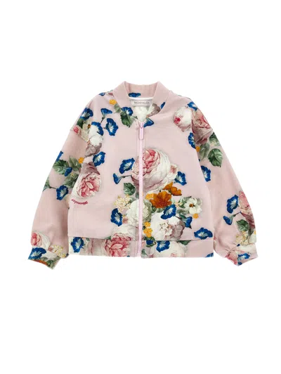 Monnalisa Kids'   Baroque Rose Bomber-style Sweatshirt In Cyclamen + Multicolor