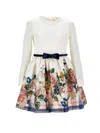 Monnalisa Brocade Floral Dress In Cream + Multicolor