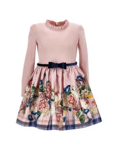 Monnalisa Kids'   Baroque Rose Brocade Dress In Cyclamen + Multicolor