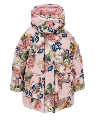 Monnalisa Kids'   Baroque Rose Padded Jacket In Cyclamen + Multicolor