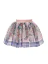 Monnalisa Baroque Rose Tulle Skirt In Cyclamen + Multicolor