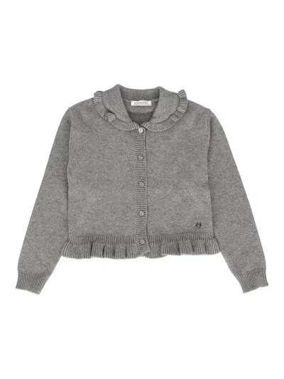Monnalisa Kids' Basic Cotton Wool Cardigan In Gray