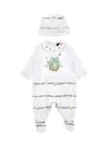 Monnalisa Baumwoll-strampler Mit Haube In White + Multicolor