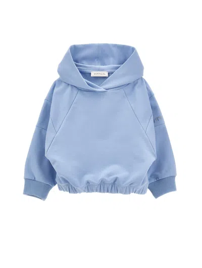 Monnalisa Kids'   Cotton Hoodie With Studs In Light Blue