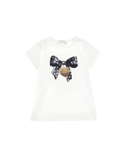 Monnalisa Kids' Baumwoll-t-shirt Mit Aufdruck Und Strass In White