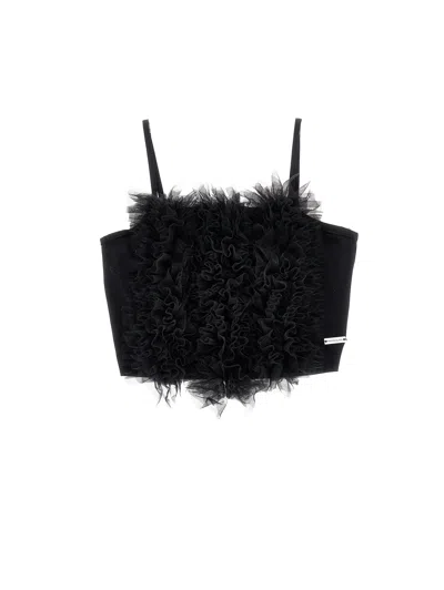 Monnalisa Kids' Ruffled Crop Top In 0050 Black