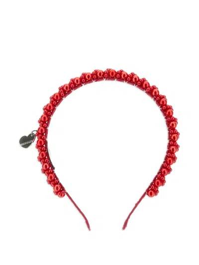 Monnalisa Kids' Beaded Heart-charm Headband In Red