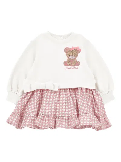 Monnalisa Babies' Bear-embroidered Dress In White