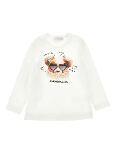 Monnalisa Kids' T-shirt St.teddy Jersey Jersey Cotone Stretch In White