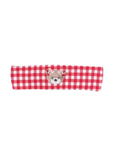 Monnalisa Babies' Bear-motif Gingham Headband In Red