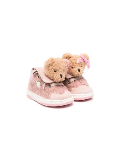 Monnalisa Babies' Bear-motif Panelled Sneakers In 粉色