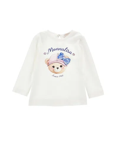 Monnalisa Kids'   Bear Print T-shirt In Cream
