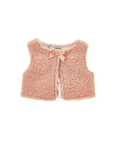 Monnalisa Babies'   Bear Soft Plush Bow Vest In Brown