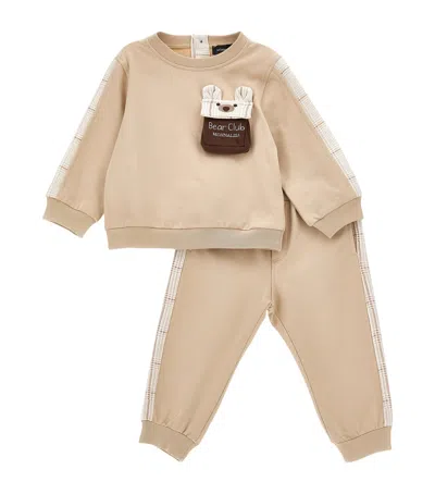 Monnalisa Kids' Bear Sweatshirt And Sweatpants Set In Brown