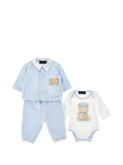 Monnalisa Babies' Bear-motif Three-piece Set In Blue