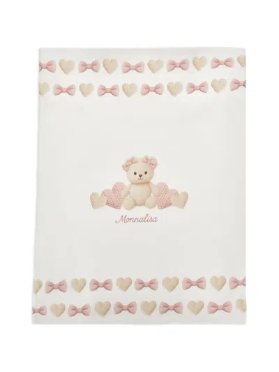 Monnalisa Bear-print Cable-knit Blanket In White