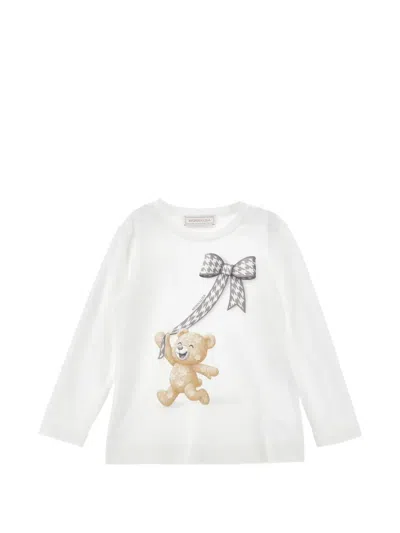 Monnalisa Kids' Bear-print Long-sleeve T-shirt In White