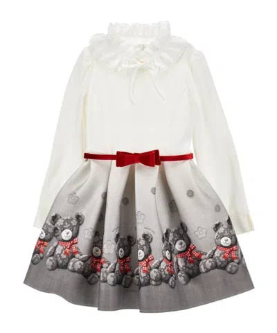 Monnalisa Kids' Bear-print Ruffled Dress In Gray